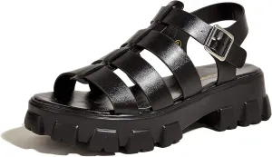 LUCKY STEP Women 's Platform Wedge Sandals Open Toe Adjustable Ankle Strap Chunky Heel