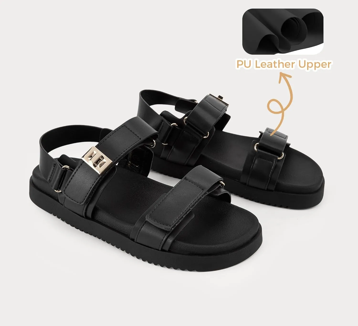 LUCKY STEP Women's Flat Sandals Casual Open Toe Beach Sandals Adjustable Double Strap Summer Sandals