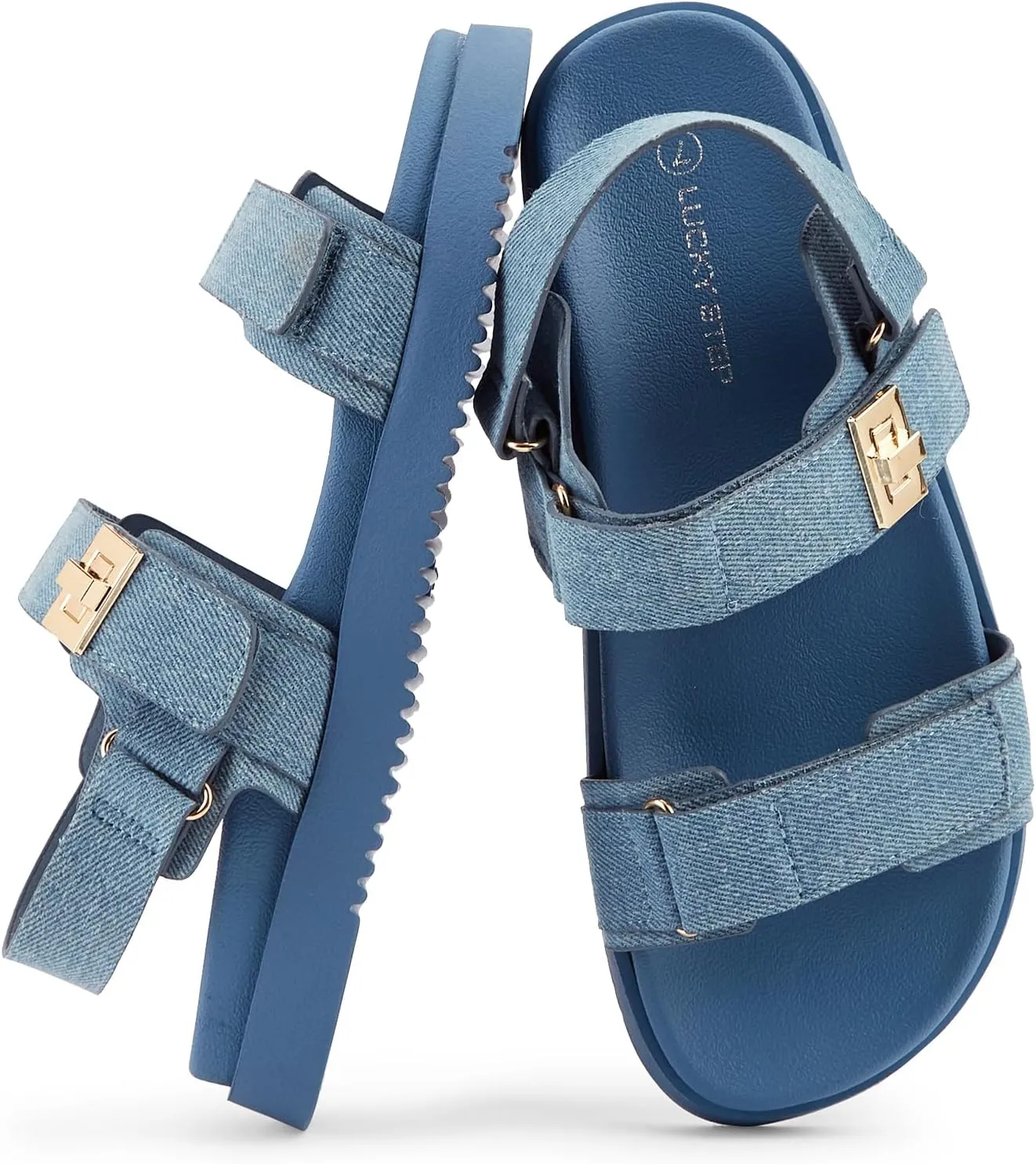 LUCKY STEP Women's Flat Sandals Casual Open Toe Beach Sandals Adjustable Double Strap Summer Sandals