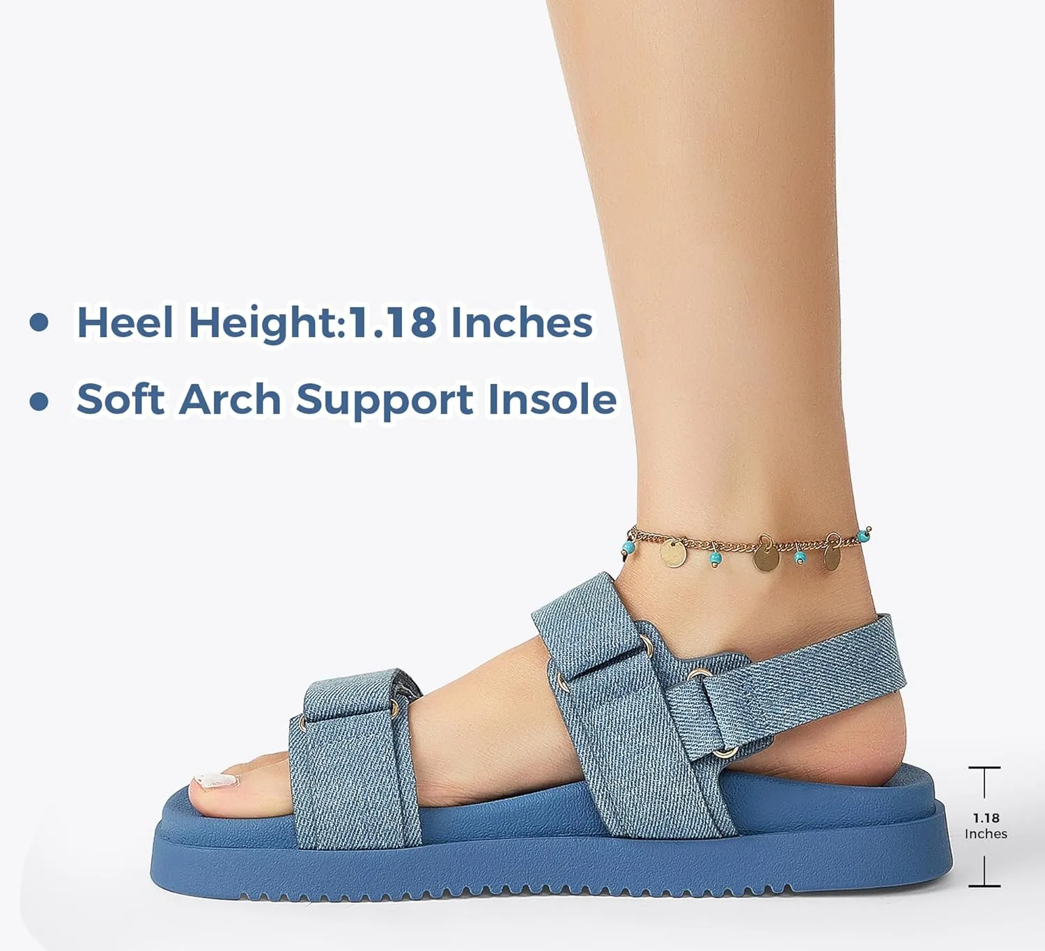 LUCKY STEP Women's Flat Sandals Casual Open Toe Beach Sandals Adjustable Double Strap Summer Sandals