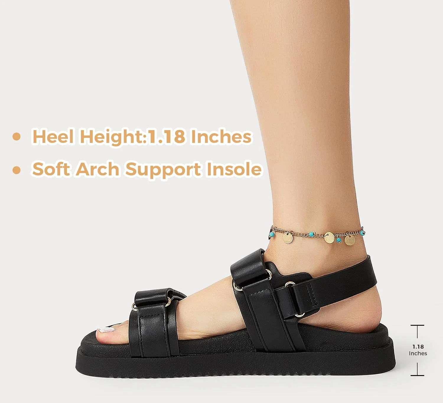 LUCKY STEP Women's Flat Sandals Casual Open Toe Beach Sandals Adjustable Double Strap Summer Sandals
