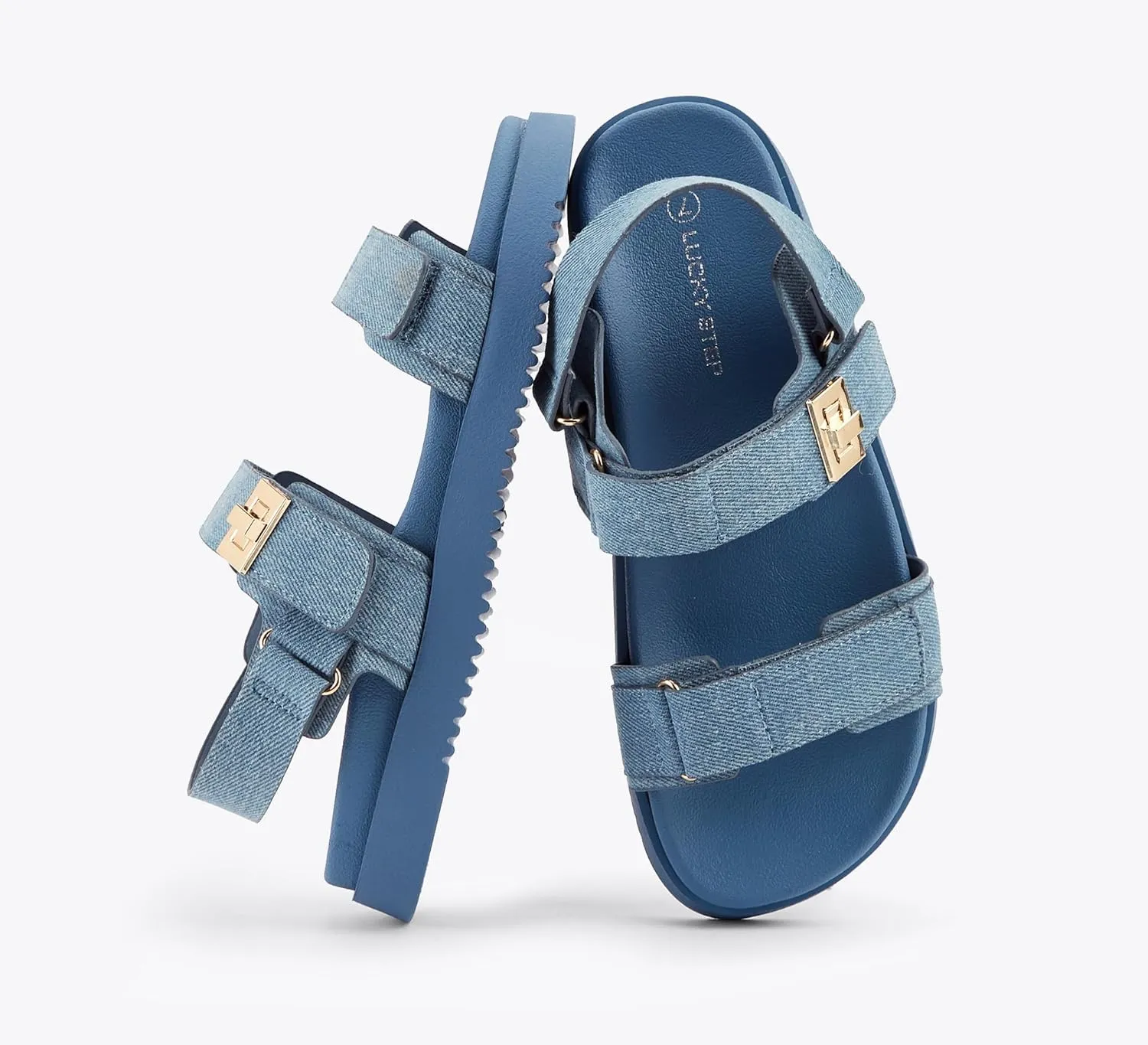 LUCKY STEP Women's Flat Sandals Casual Open Toe Beach Sandals Adjustable Double Strap Summer Sandals