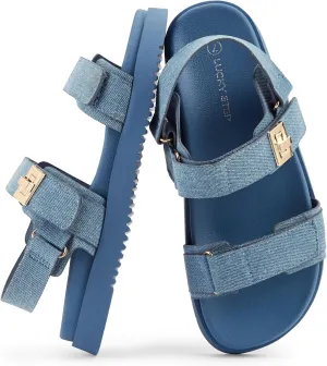 LUCKY STEP Women's Flat Sandals Casual Open Toe Beach Sandals Adjustable Double Strap Summer Sandals