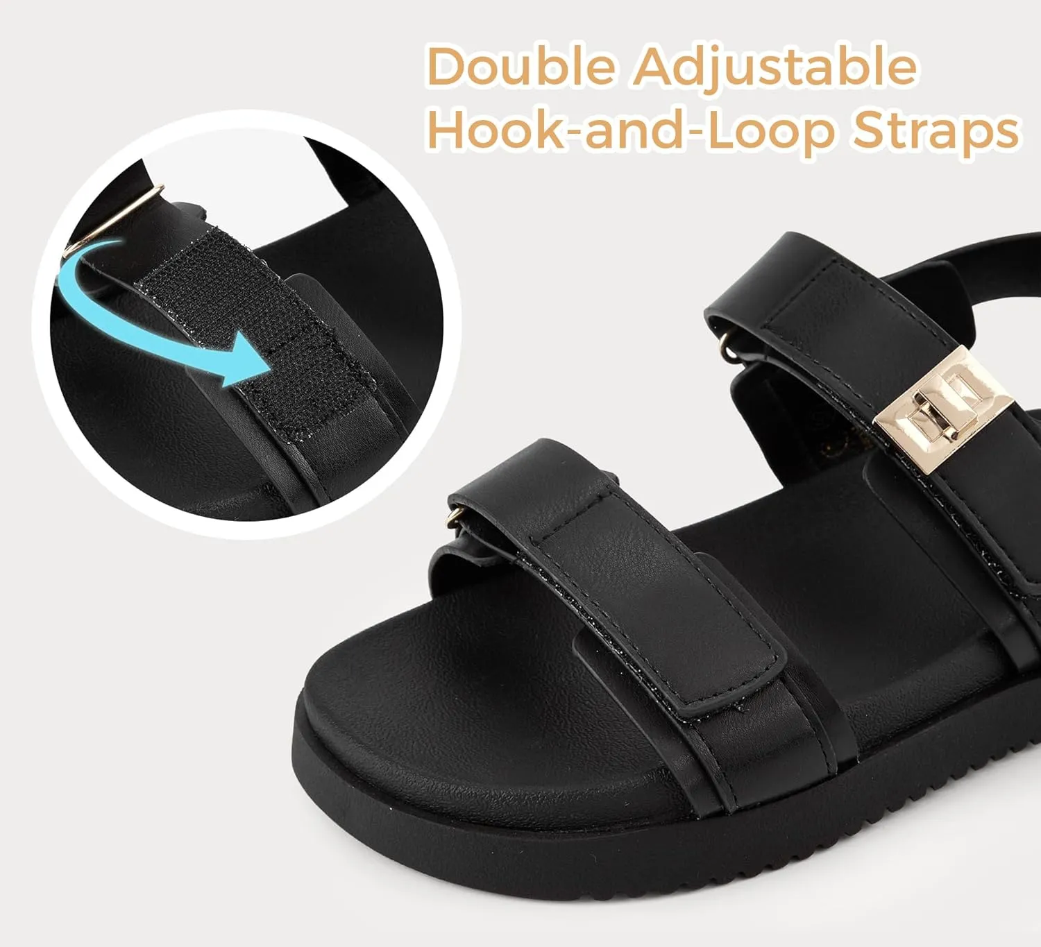 LUCKY STEP Women's Flat Sandals Casual Open Toe Beach Sandals Adjustable Double Strap Summer Sandals