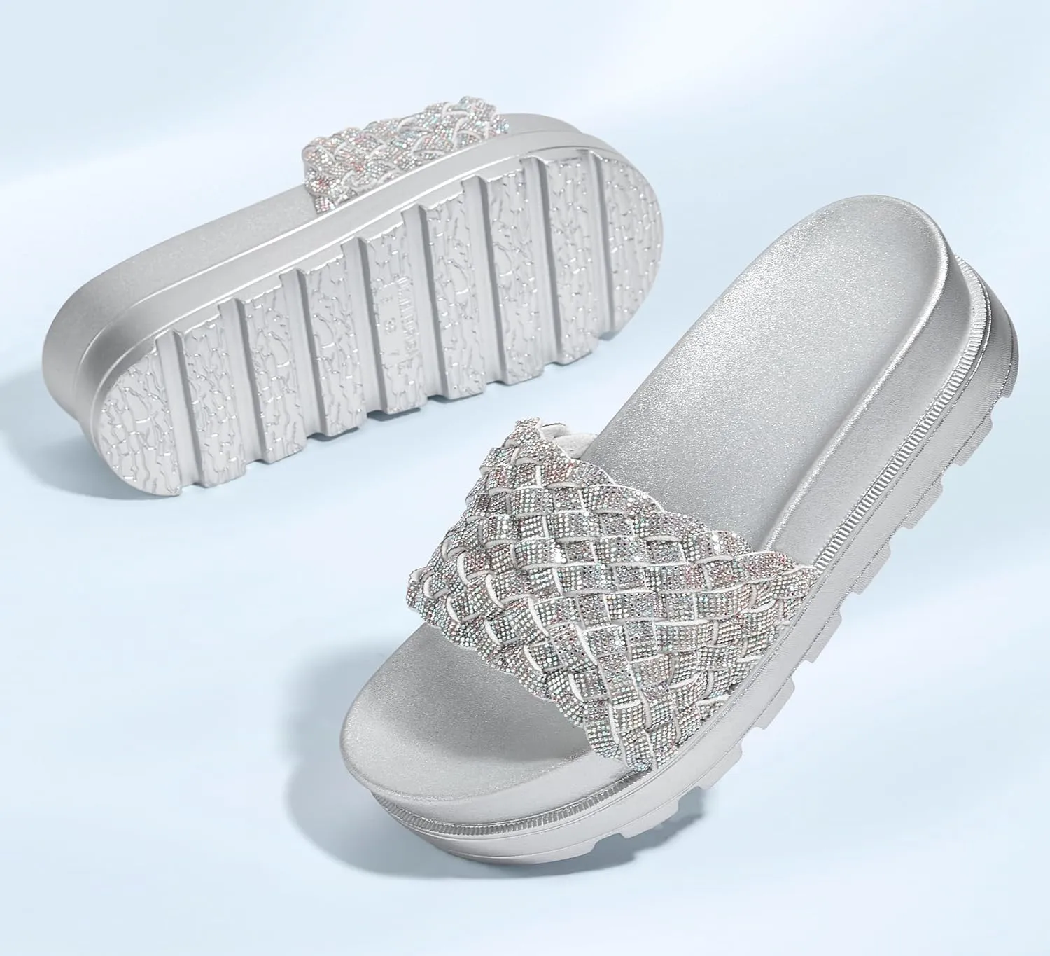 LUCKY STEP Women's Platform Sandals Braided Strap Flatform Slide Open Toe Casual Summer Beach Outdoor Wedge Woven Belt Slipper