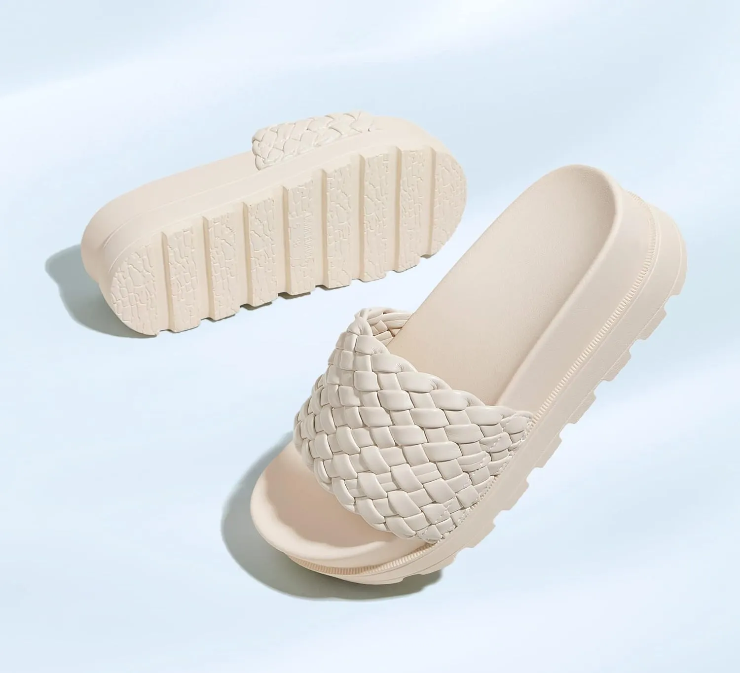 LUCKY STEP Women's Platform Sandals Braided Strap Flatform Slide Open Toe Casual Summer Beach Outdoor Wedge Woven Belt Slipper