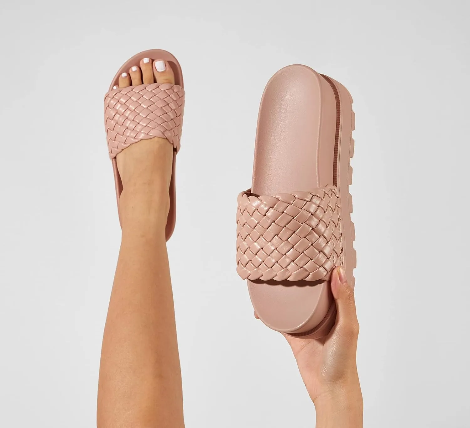LUCKY STEP Women's Platform Sandals Braided Strap Flatform Slide Open Toe Casual Summer Beach Outdoor Wedge Woven Belt Slipper