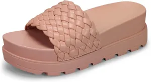 LUCKY STEP Women's Platform Sandals Braided Strap Flatform Slide Open Toe Casual Summer Beach Outdoor Wedge Woven Belt Slipper