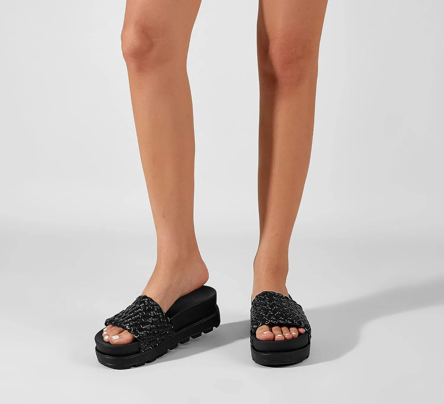LUCKY STEP Women's Platform Sandals Braided Strap Flatform Slide Open Toe Casual Summer Beach Outdoor Wedge Woven Belt Slipper