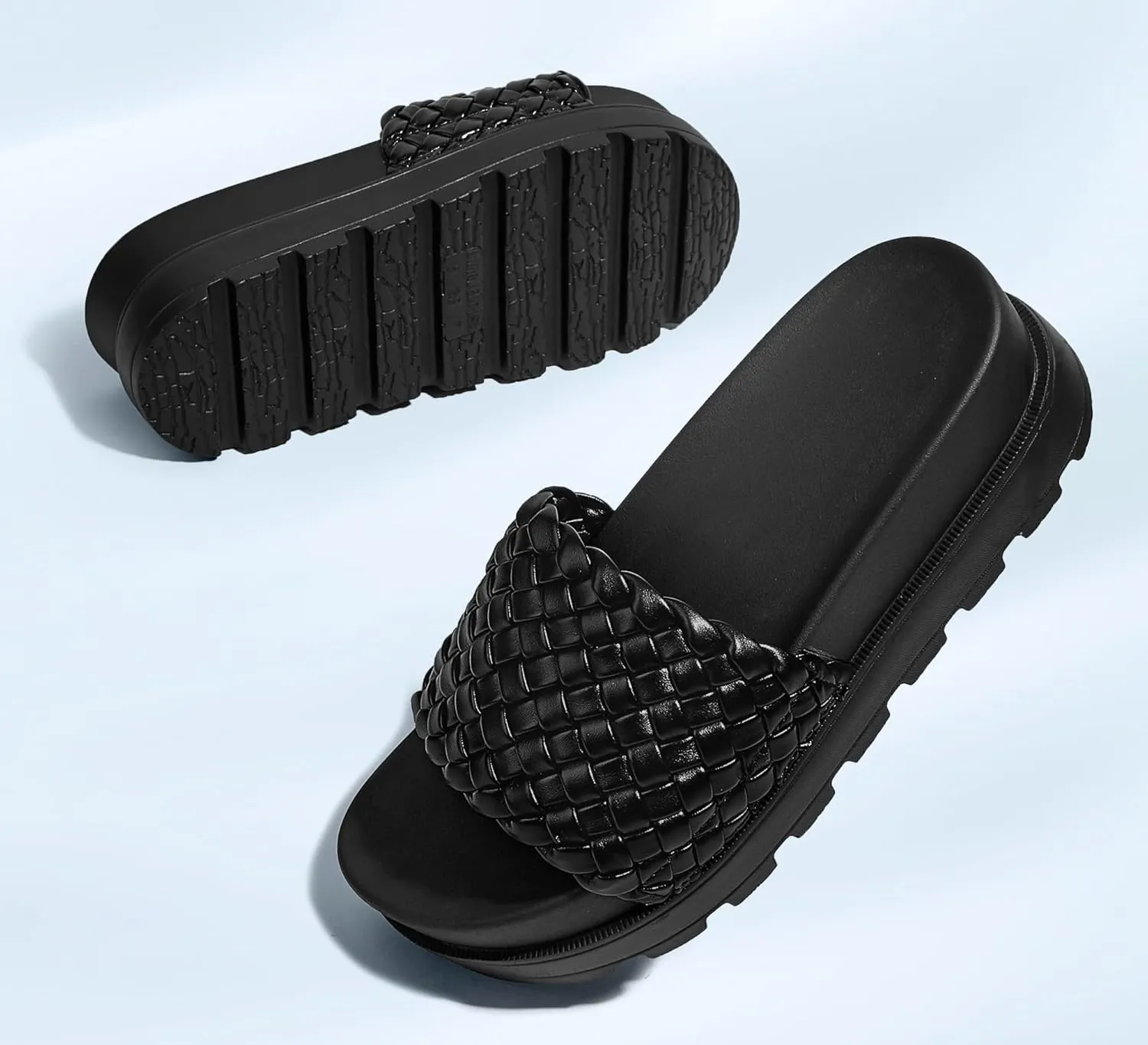 LUCKY STEP Women's Platform Sandals Braided Strap Flatform Slide Open Toe Casual Summer Beach Outdoor Wedge Woven Belt Slipper