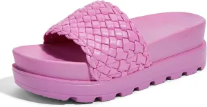 LUCKY STEP Women's Platform Sandals Braided Strap Flatform Slide Open Toe Casual Summer Beach Outdoor Wedge Woven Belt Slipper