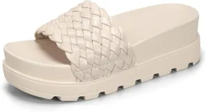 LUCKY STEP Women's Platform Sandals Braided Strap Flatform Slide Open Toe Casual Summer Beach Outdoor Wedge Woven Belt Slipper