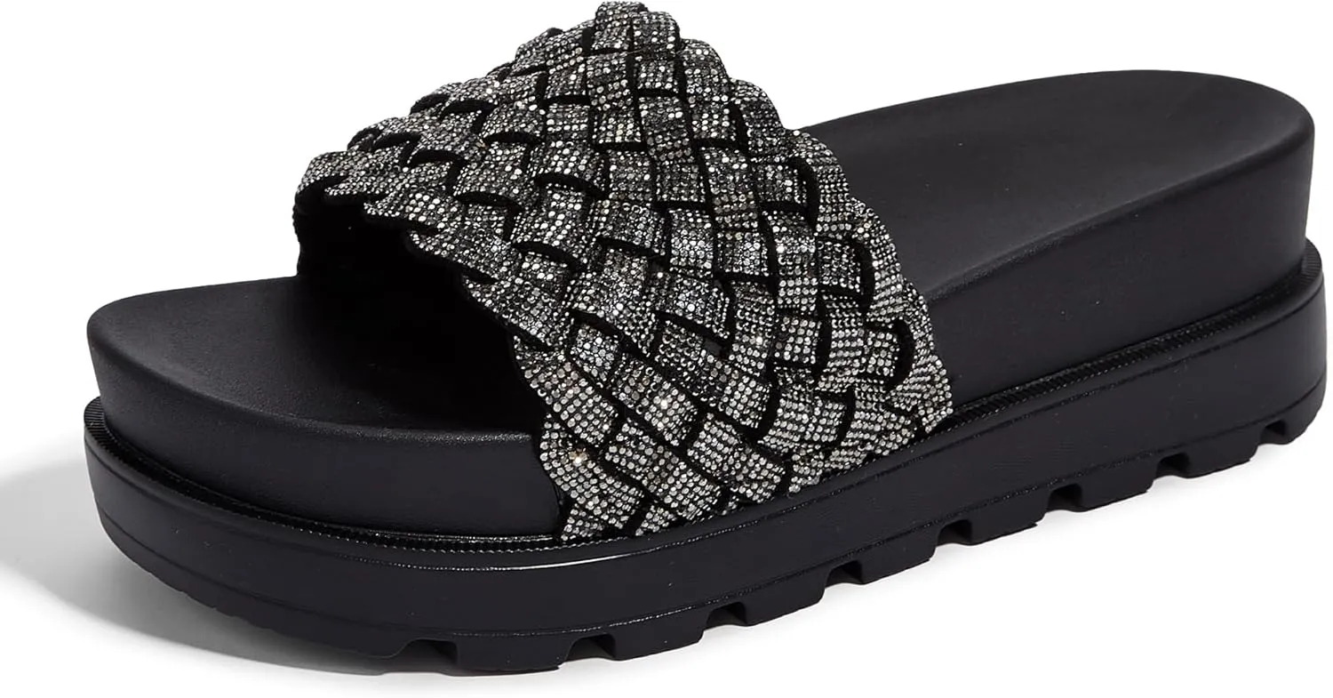 LUCKY STEP Women's Platform Sandals Braided Strap Flatform Slide Open Toe Casual Summer Beach Outdoor Wedge Woven Belt Slipper