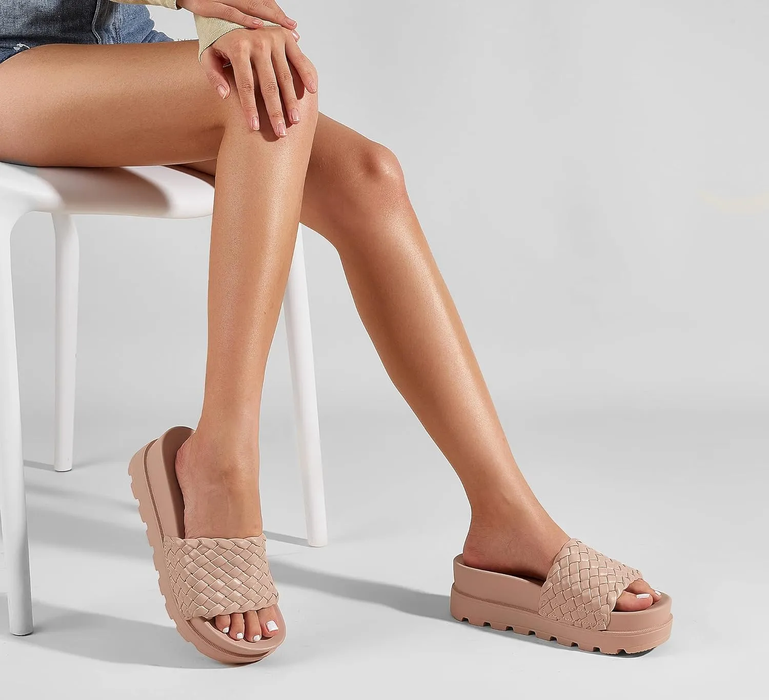LUCKY STEP Women's Platform Sandals Braided Strap Flatform Slide Open Toe Casual Summer Beach Outdoor Wedge Woven Belt Slipper