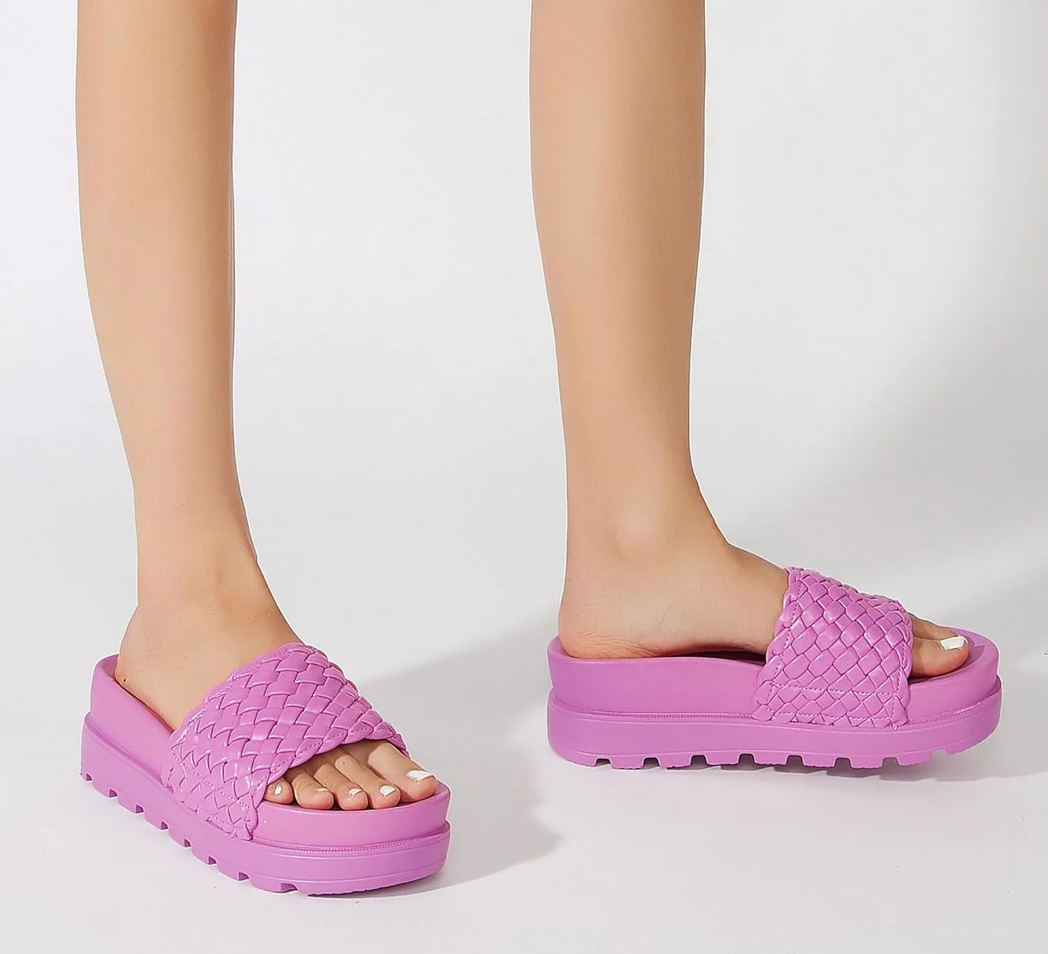 LUCKY STEP Women's Platform Sandals Braided Strap Flatform Slide Open Toe Casual Summer Beach Outdoor Wedge Woven Belt Slipper