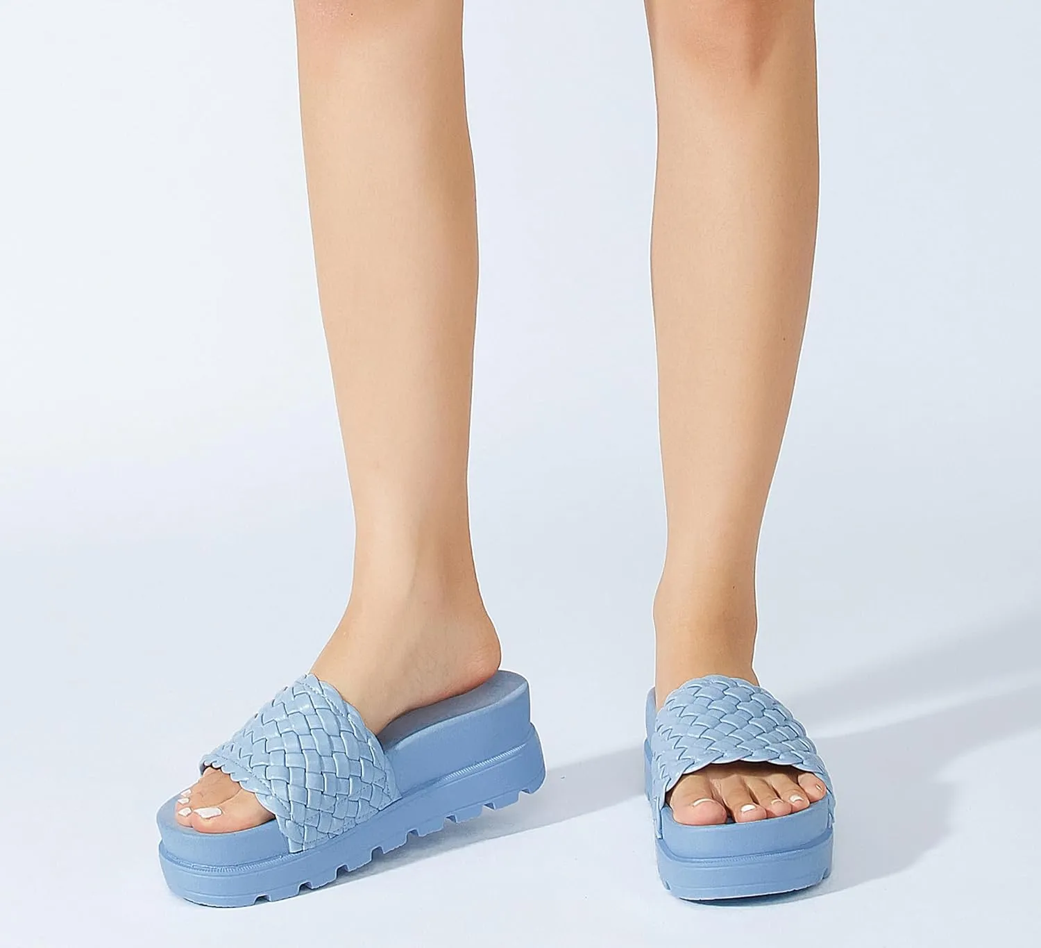 LUCKY STEP Women's Platform Sandals Braided Strap Flatform Slide Open Toe Casual Summer Beach Outdoor Wedge Woven Belt Slipper