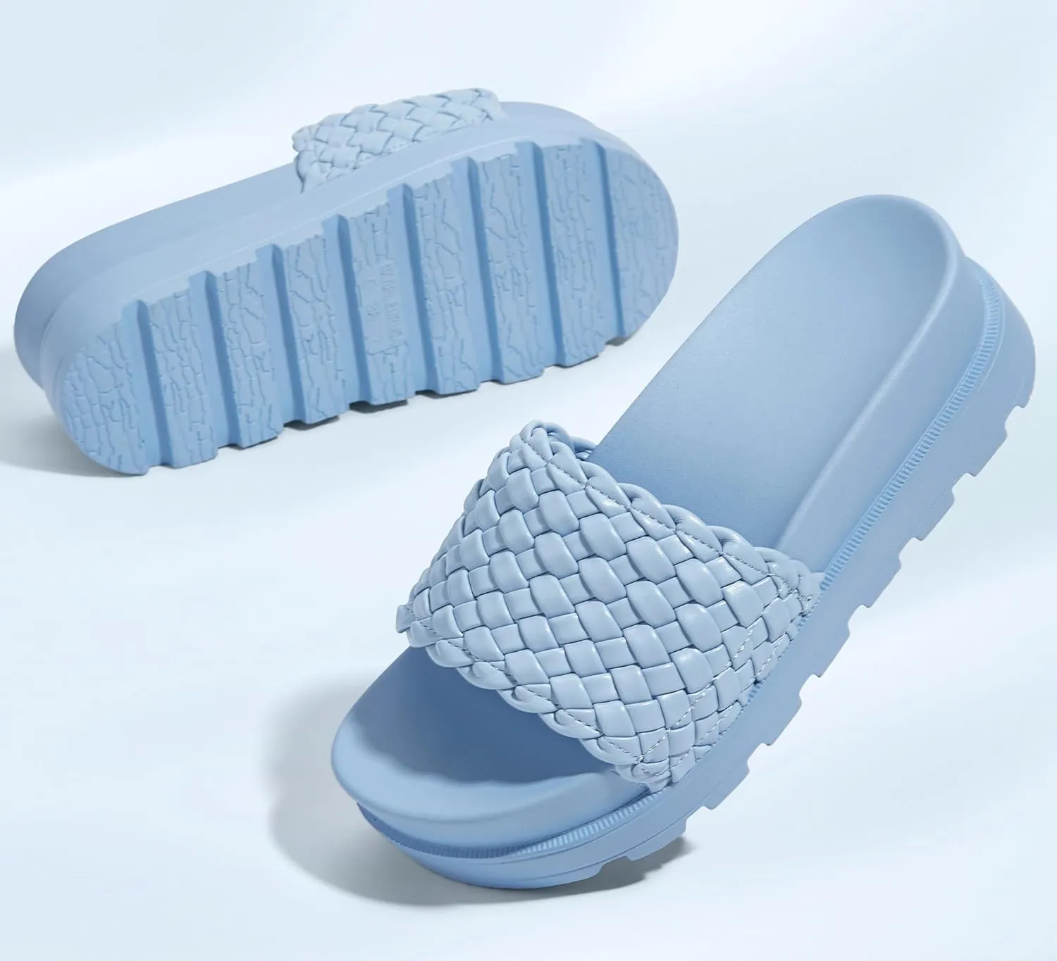 LUCKY STEP Women's Platform Sandals Braided Strap Flatform Slide Open Toe Casual Summer Beach Outdoor Wedge Woven Belt Slipper