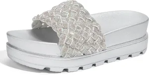 LUCKY STEP Women's Platform Sandals Braided Strap Flatform Slide Open Toe Casual Summer Beach Outdoor Wedge Woven Belt Slipper