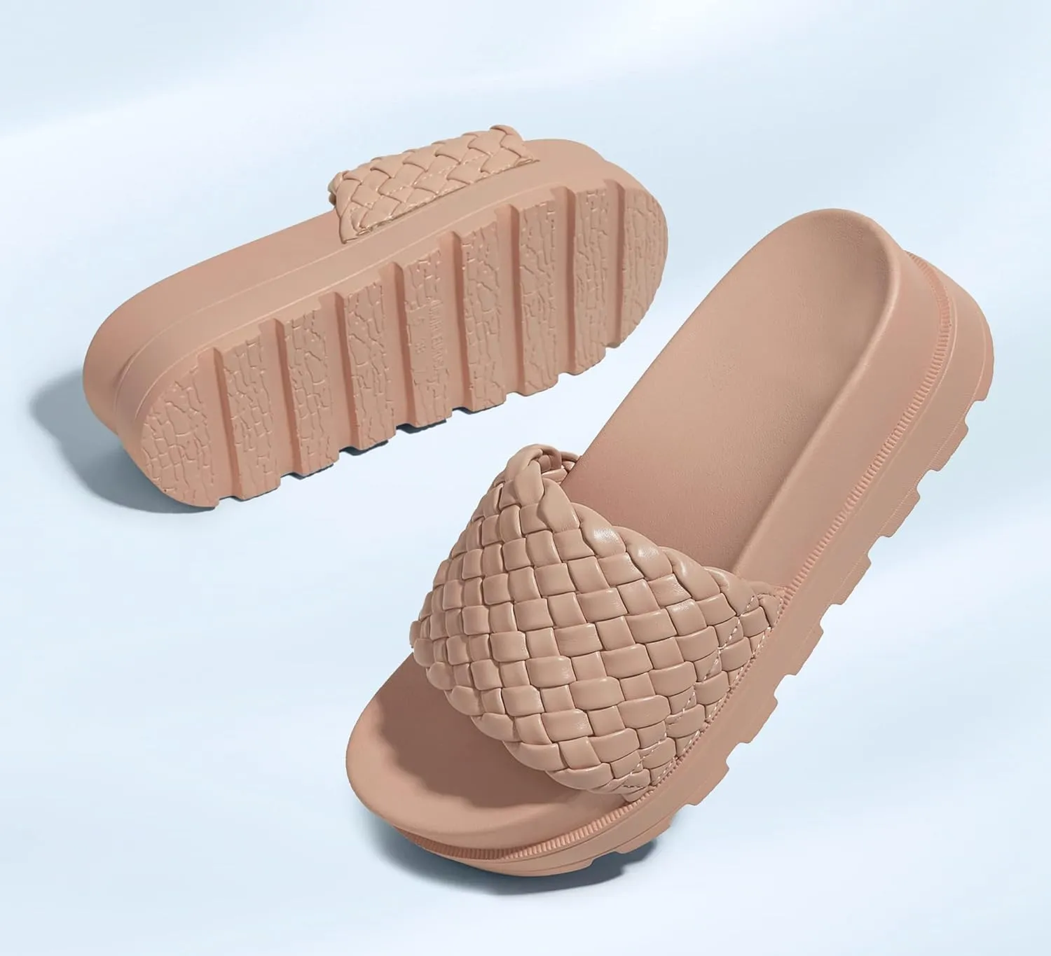 LUCKY STEP Women's Platform Sandals Braided Strap Flatform Slide Open Toe Casual Summer Beach Outdoor Wedge Woven Belt Slipper