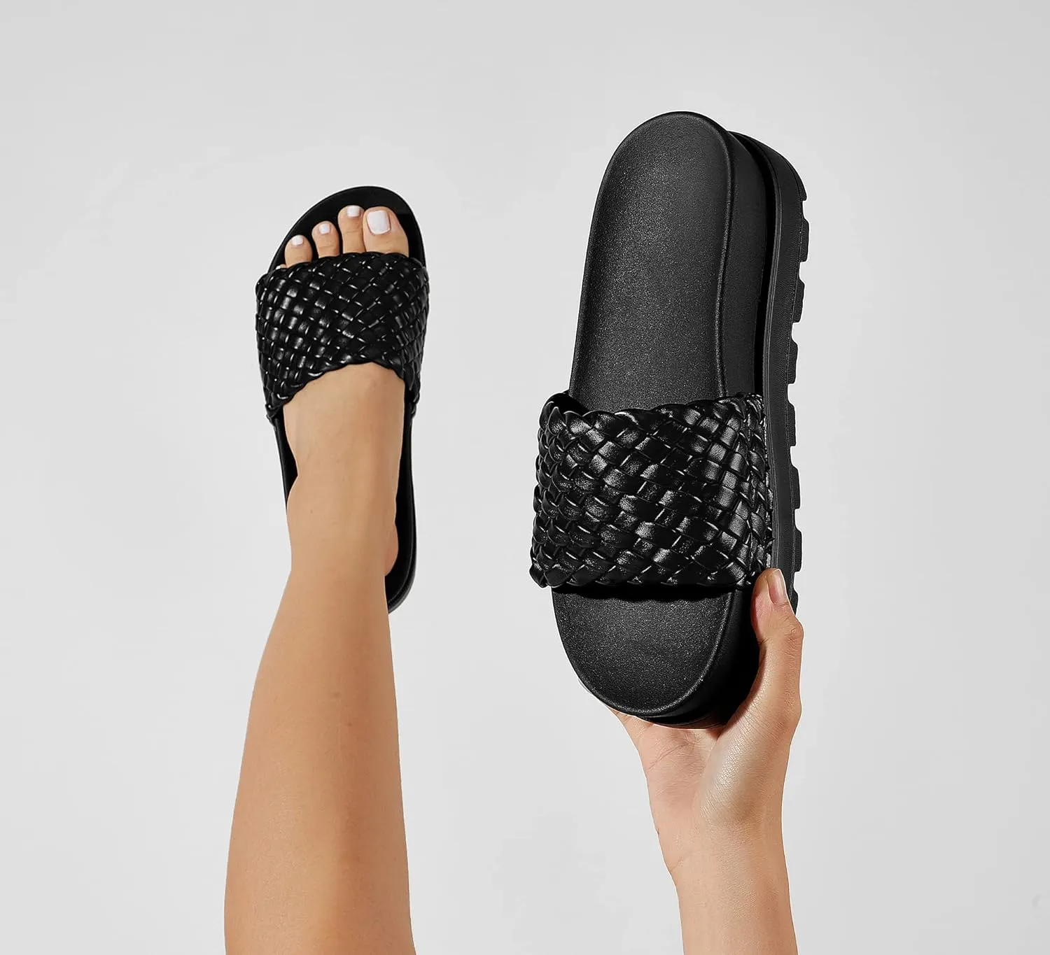 LUCKY STEP Women's Platform Sandals Braided Strap Flatform Slide Open Toe Casual Summer Beach Outdoor Wedge Woven Belt Slipper