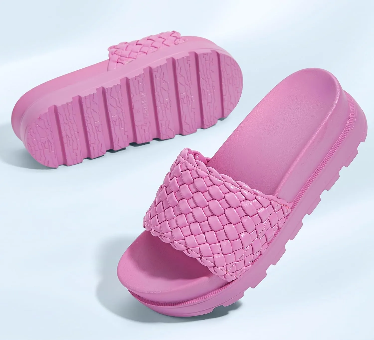 LUCKY STEP Women's Platform Sandals Braided Strap Flatform Slide Open Toe Casual Summer Beach Outdoor Wedge Woven Belt Slipper