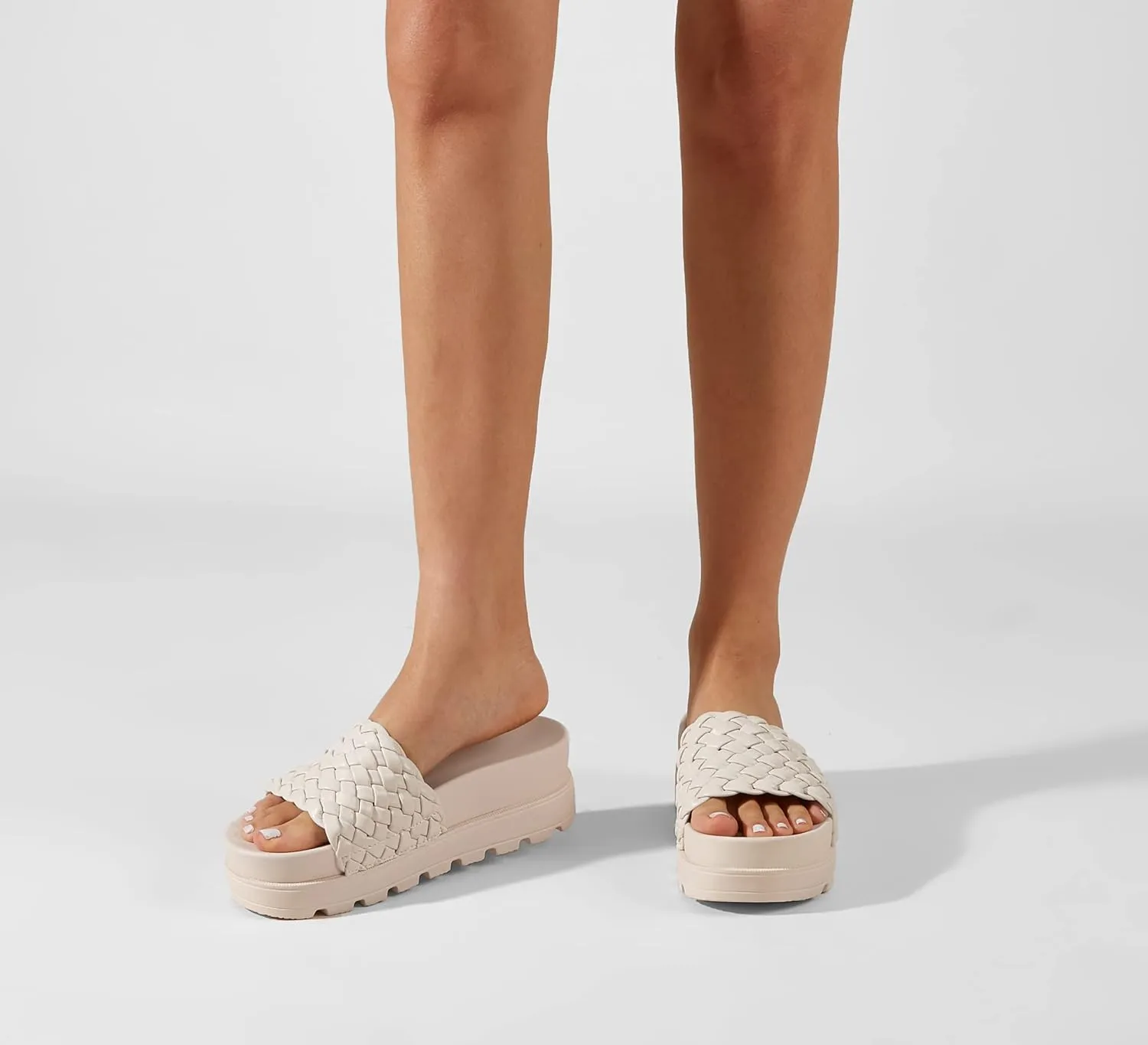 LUCKY STEP Women's Platform Sandals Braided Strap Flatform Slide Open Toe Casual Summer Beach Outdoor Wedge Woven Belt Slipper
