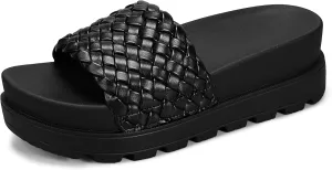 LUCKY STEP Women's Platform Sandals Braided Strap Flatform Slide Open Toe Casual Summer Beach Outdoor Wedge Woven Belt Slipper