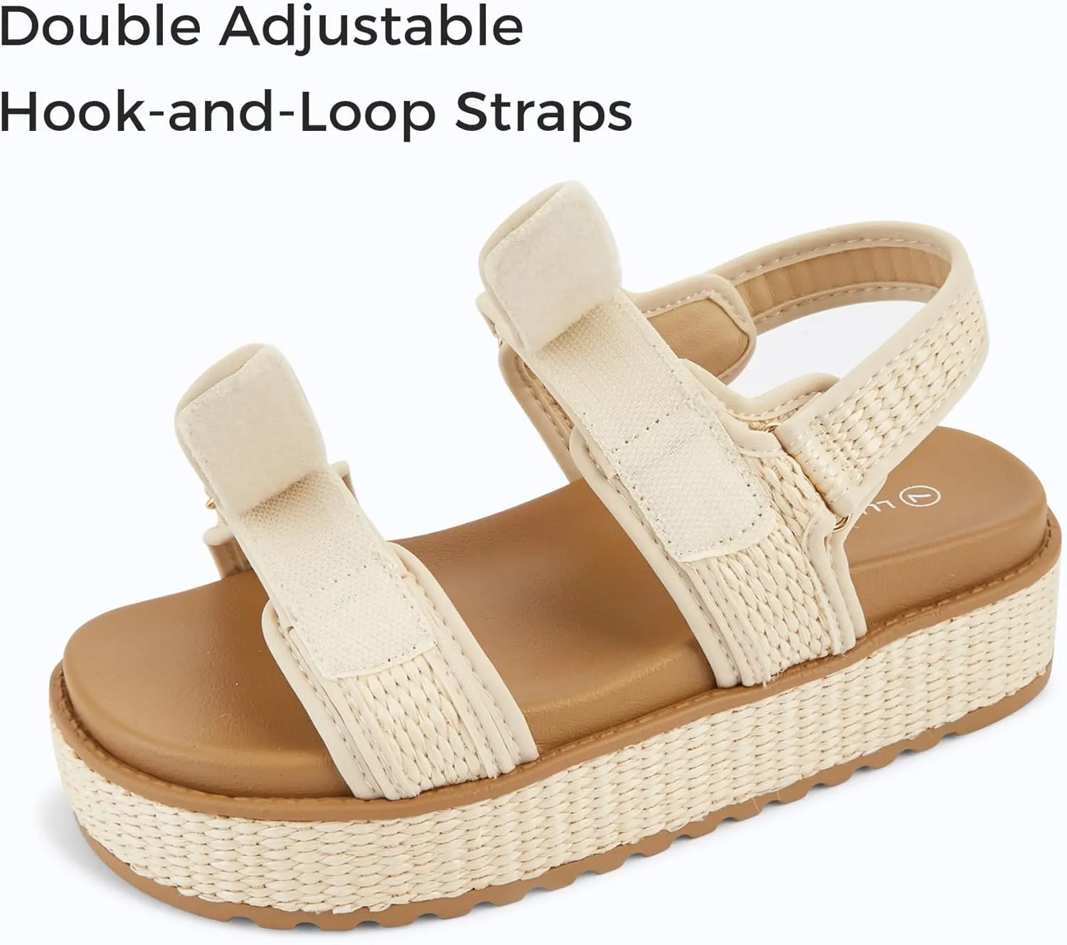 LUCKY STEP Women's Raffia Platform Wedge Sandals Open Toe Slingback Sandals Adjustable Double Strap Beach Sandals