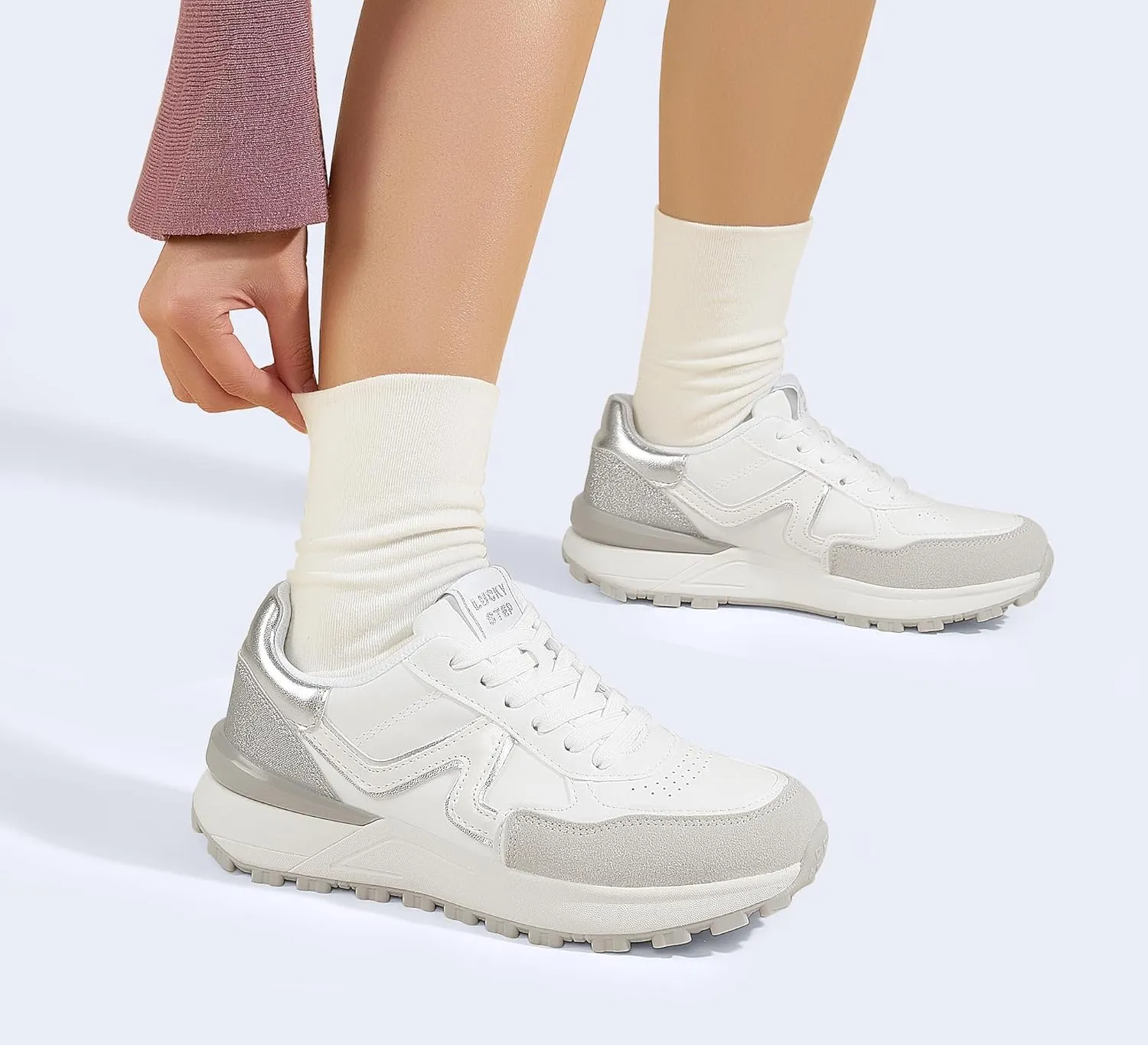 LUCKY STEP Women's Retro Fashion Casual Sneakers Colorblock Platform Classic Trendy Trainning Anti-Slip Tennis Travel Walking Shoes