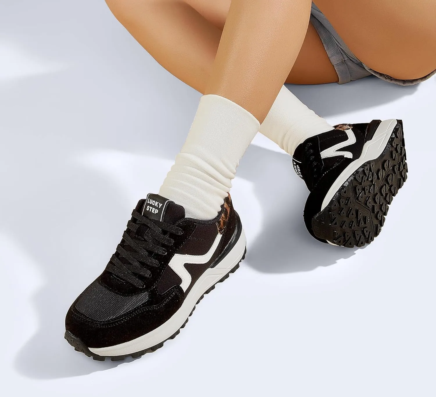 LUCKY STEP Women's Retro Fashion Casual Sneakers Colorblock Platform Classic Trendy Trainning Anti-Slip Tennis Travel Walking Shoes