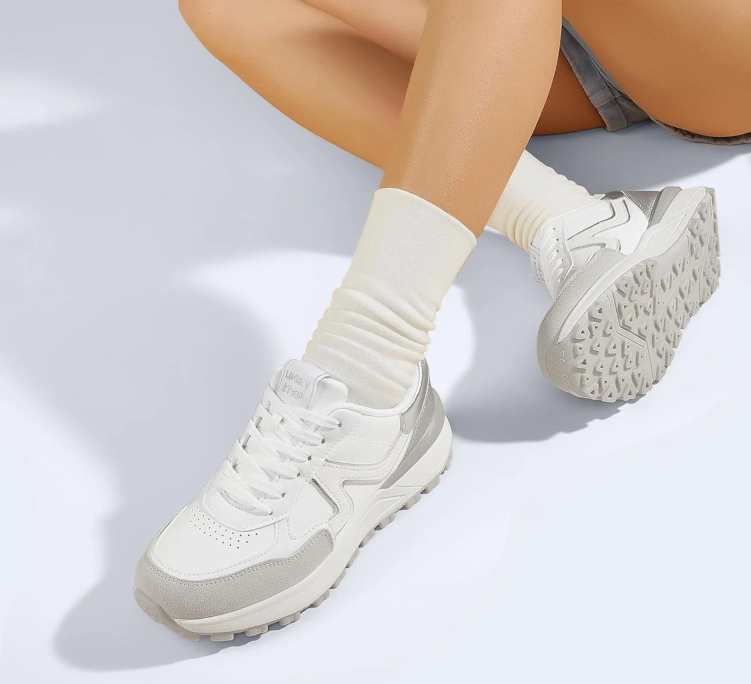 LUCKY STEP Women's Retro Fashion Casual Sneakers Colorblock Platform Classic Trendy Trainning Anti-Slip Tennis Travel Walking Shoes