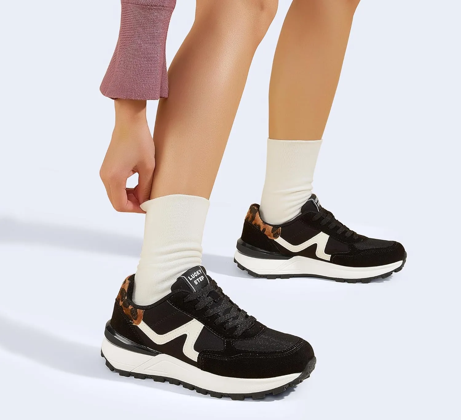 LUCKY STEP Women's Retro Fashion Casual Sneakers Colorblock Platform Classic Trendy Trainning Anti-Slip Tennis Travel Walking Shoes