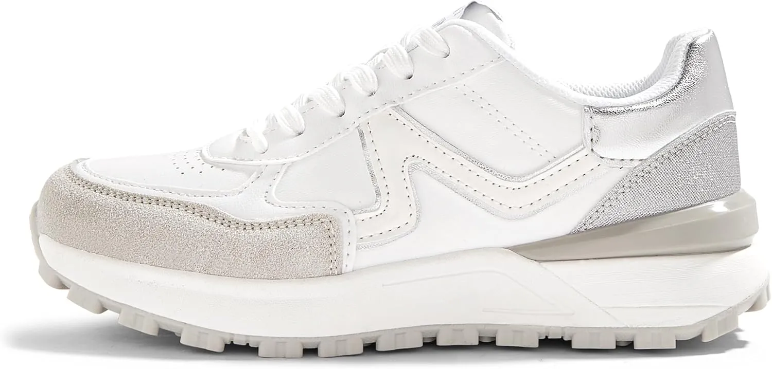 LUCKY STEP Women's Retro Fashion Casual Sneakers Colorblock Platform Classic Trendy Trainning Anti-Slip Tennis Travel Walking Shoes