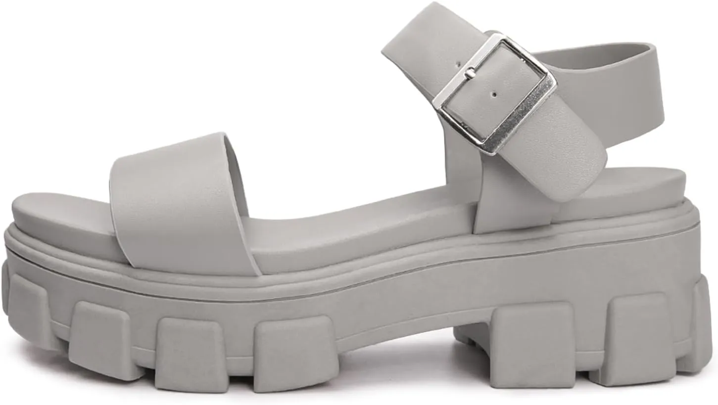 Luffymomo Women's Platform Wedge Sandals Lug Sole Sandals Adjustable Ankle Strap Chunky Heels