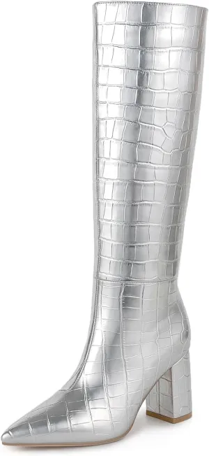 Lumeheel Knee High Boots for Women - Round Toe Chunky Heel Gogo Boots with Side Zip Women's Fashion Tall Boots