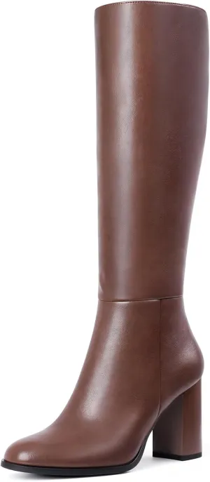 Lumeheel Knee High Boots for Women - Round Toe Chunky Heel Gogo Boots with Side Zip Women's Fashion Tall Boots