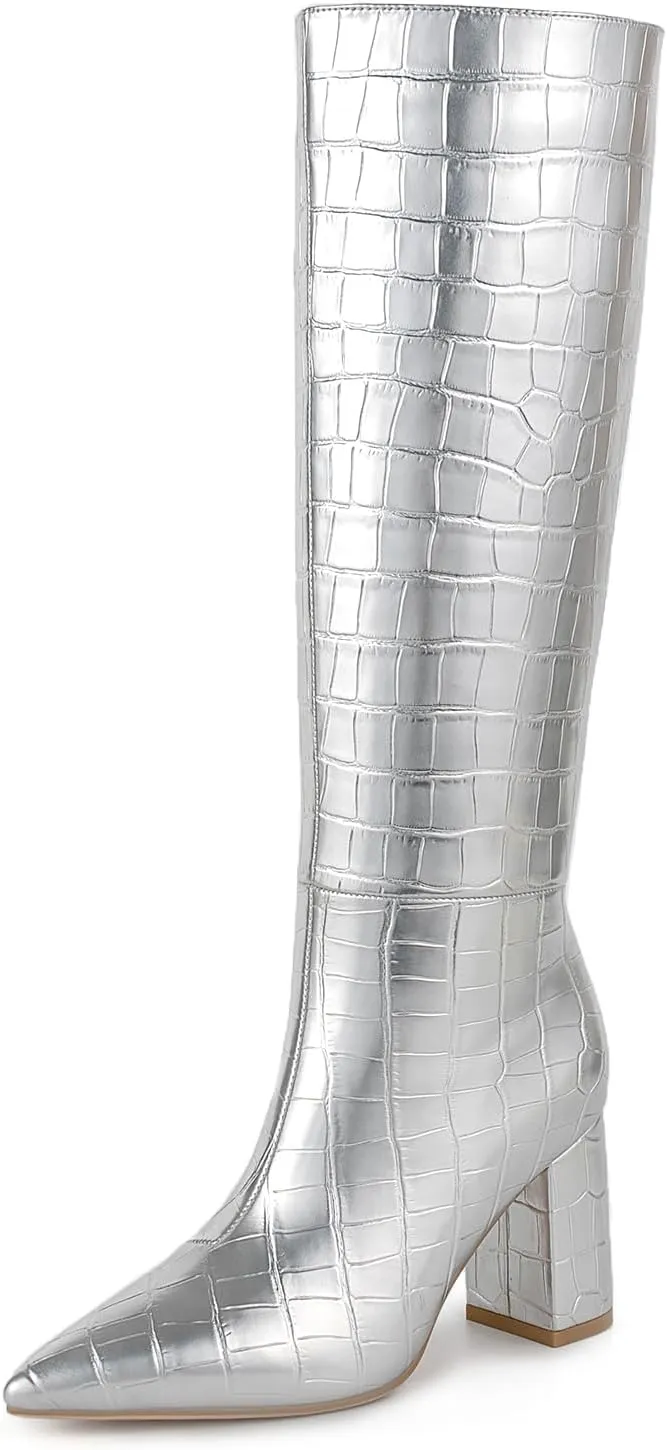 Lumeheel Knee High Boots for Women - Round Toe Chunky Heel Gogo Boots with Side Zip Women's Fashion Tall Boots