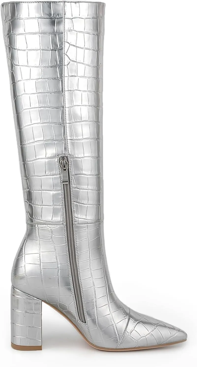 Lumeheel Knee High Boots for Women - Round Toe Chunky Heel Gogo Boots with Side Zip Women's Fashion Tall Boots