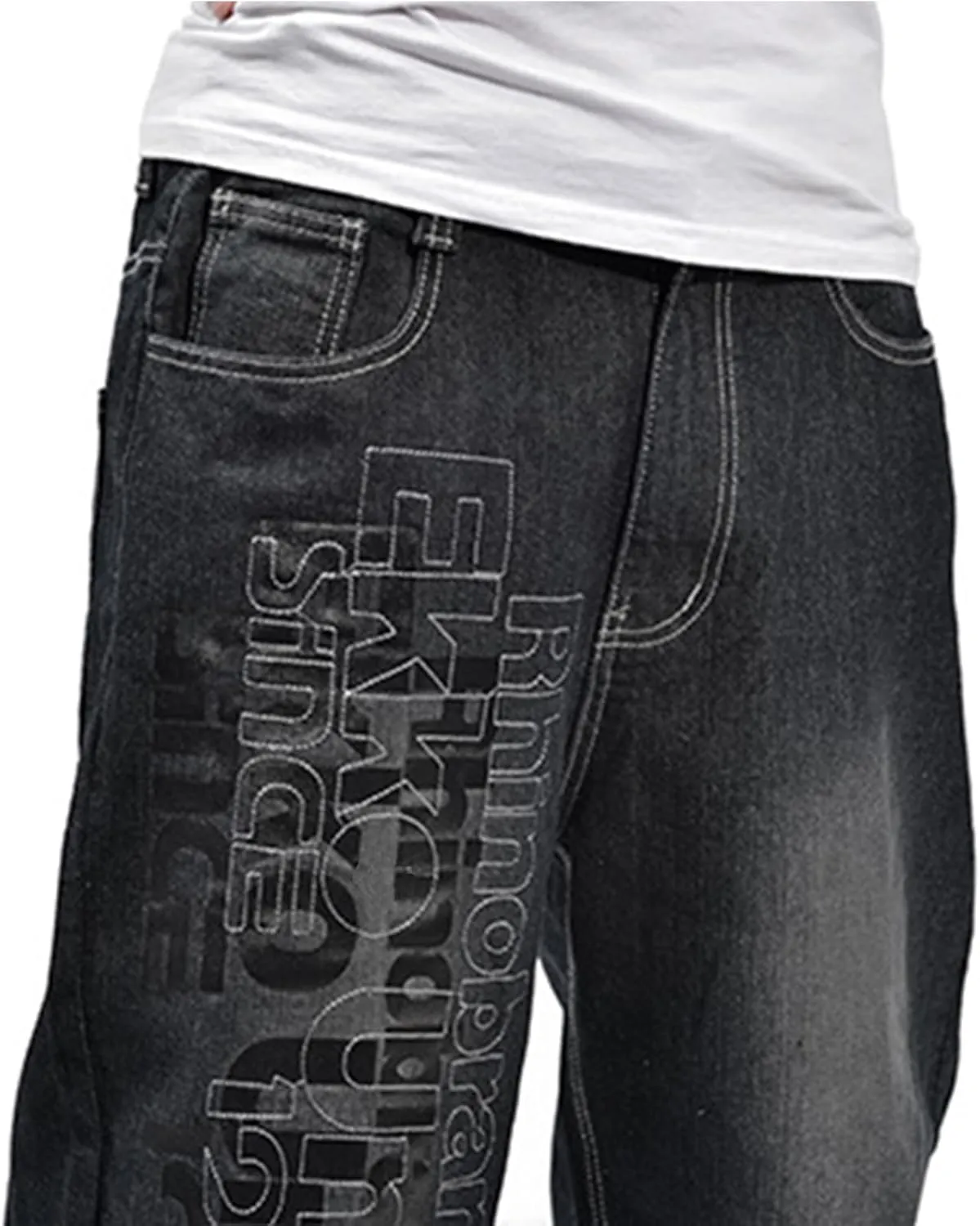 LUOBANIU Men's Fashion Baggy Jeans Straight Leg Denim Loose Fit Vintage Hip Hop Style Dance Skateboard Pants