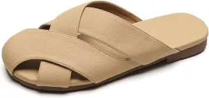 LUXINYU Women Fashion Summer Slip on Slipers Cross Straps Mules Comfortable Casual Flats Beach Shoes Party Dress Shoes