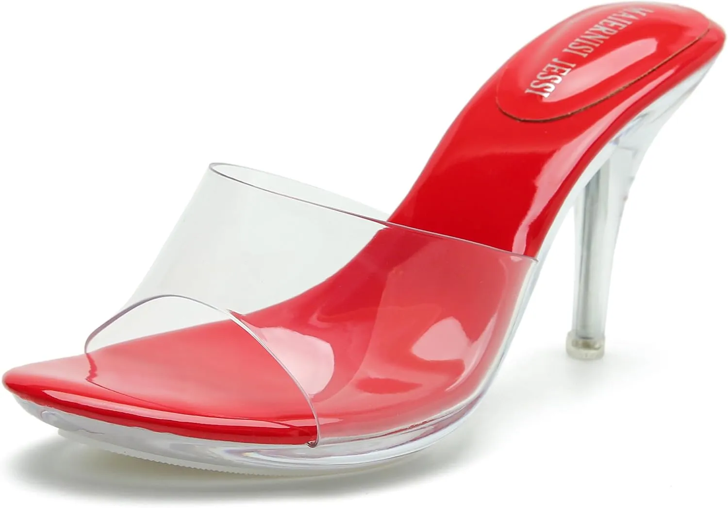 MAIERNISI JESSI Clear Heels for Women Sandals Transparent Sexy Stilletos Heels Slip on Wedding Dress Heel Mules