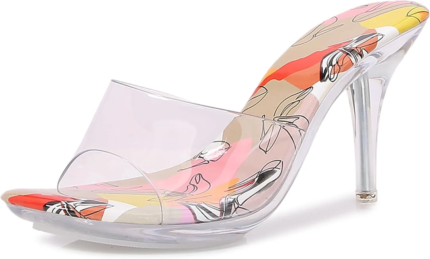 MAIERNISI JESSI Clear Heels for Women Sandals Transparent Sexy Stilletos Heels Slip on Wedding Dress Heel Mules