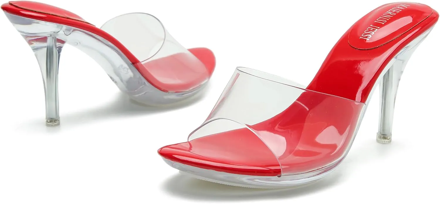 MAIERNISI JESSI Clear Heels for Women Sandals Transparent Sexy Stilletos Heels Slip on Wedding Dress Heel Mules