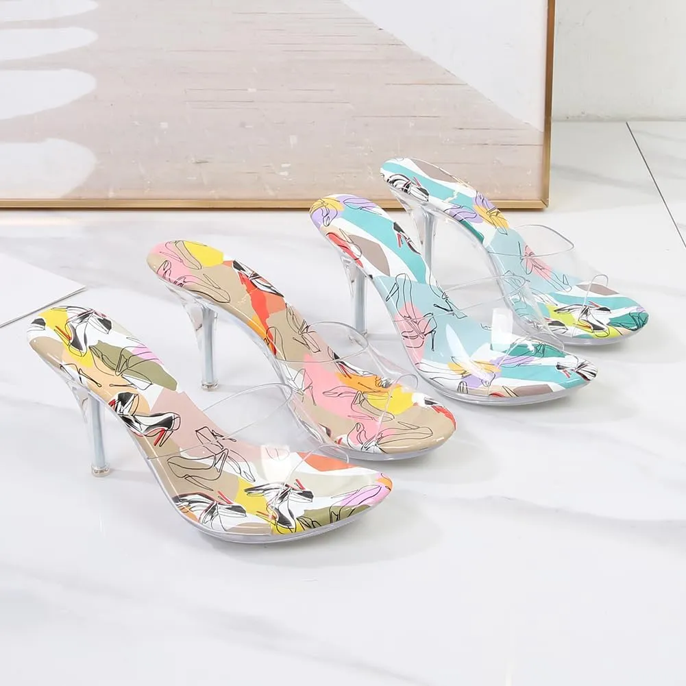 MAIERNISI JESSI Clear Heels for Women Sandals Transparent Sexy Stilletos Heels Slip on Wedding Dress Heel Mules