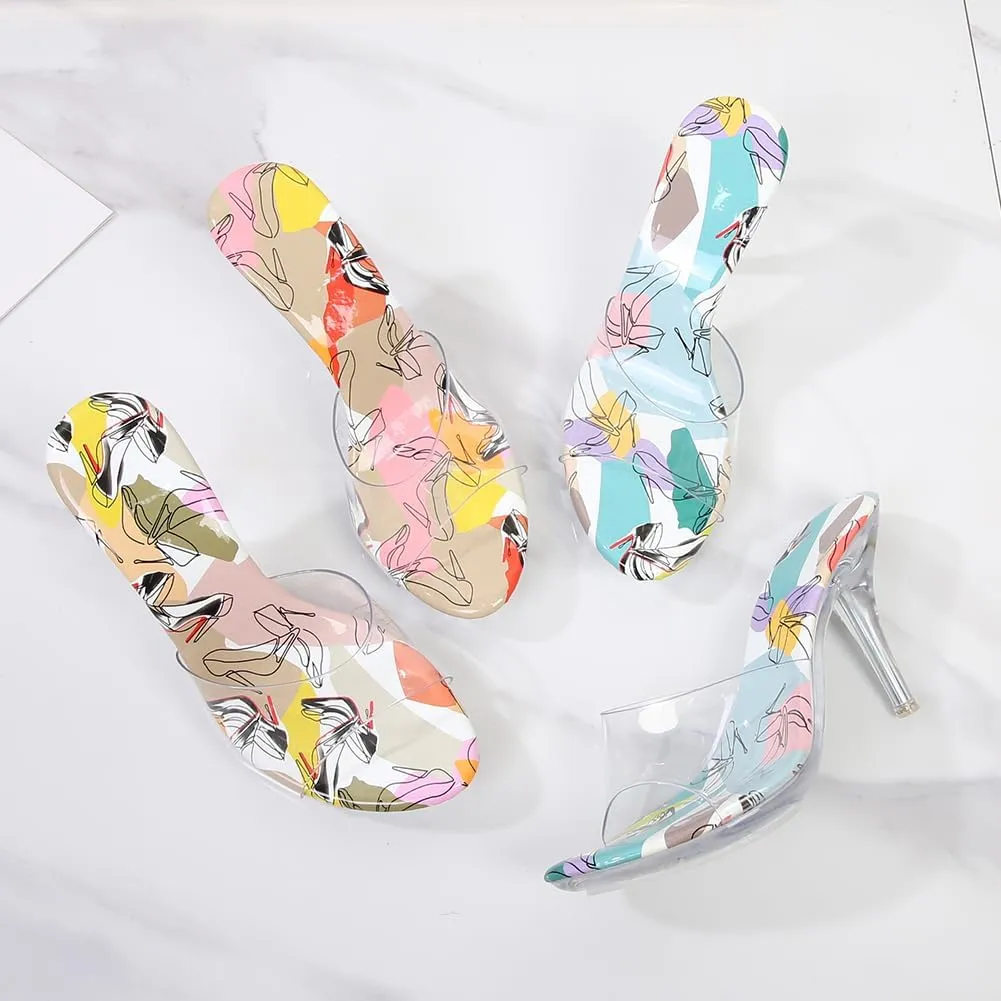 MAIERNISI JESSI Clear Heels for Women Sandals Transparent Sexy Stilletos Heels Slip on Wedding Dress Heel Mules