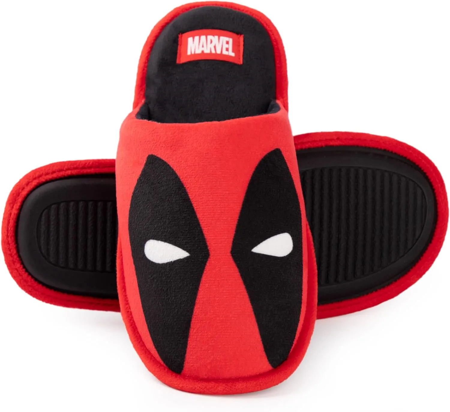 Marvel Deadpool Mens Slippers | Deadpool Character Graphic Indoor Mules for Adults in Red Comics Superhero Slip On Shoes
