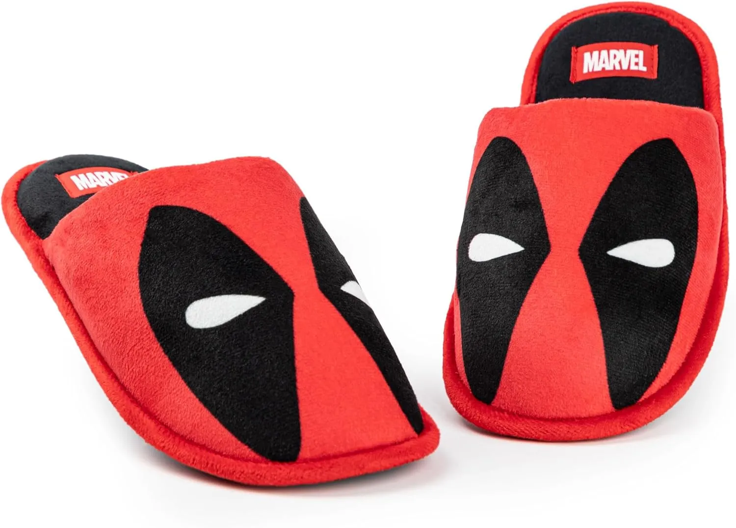 Marvel Deadpool Mens Slippers | Deadpool Character Graphic Indoor Mules for Adults in Red Comics Superhero Slip On Shoes
