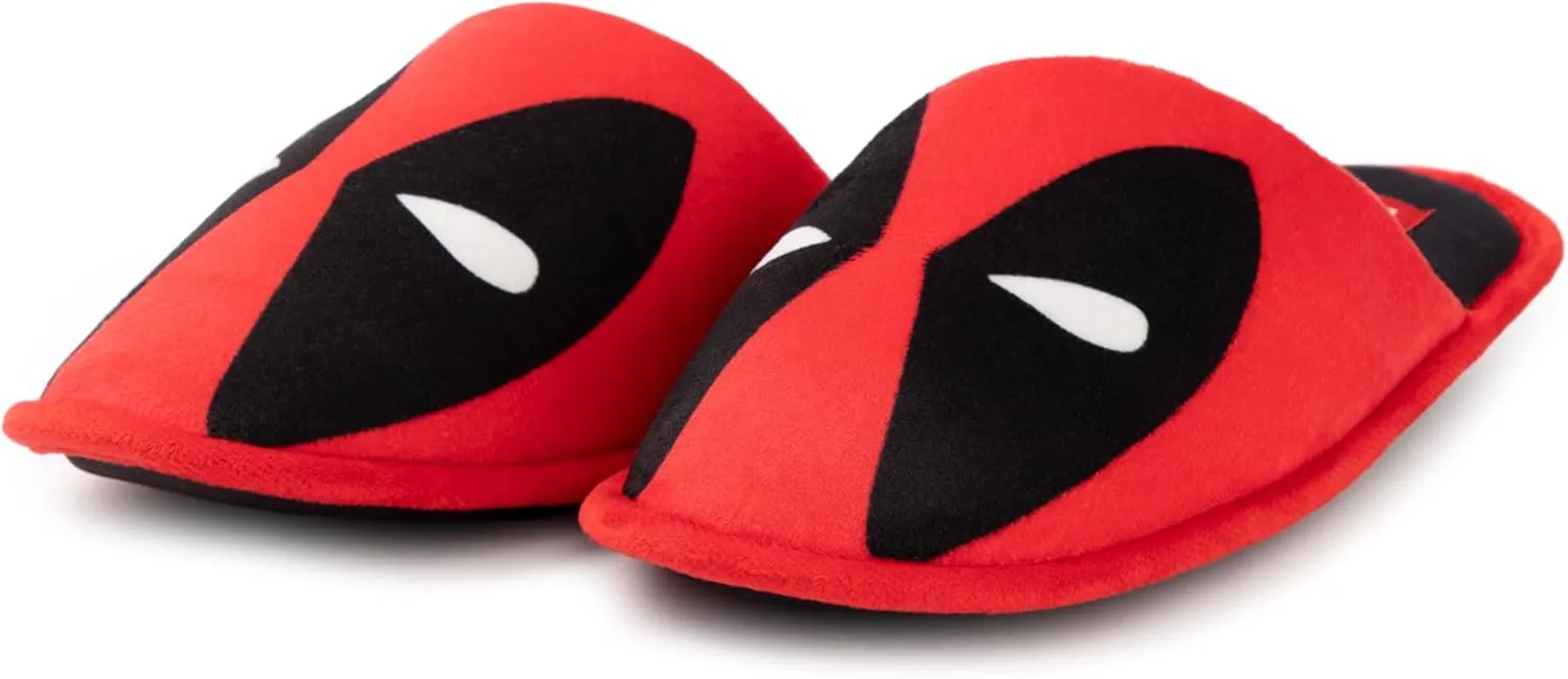 Marvel Deadpool Mens Slippers | Deadpool Character Graphic Indoor Mules for Adults in Red Comics Superhero Slip On Shoes