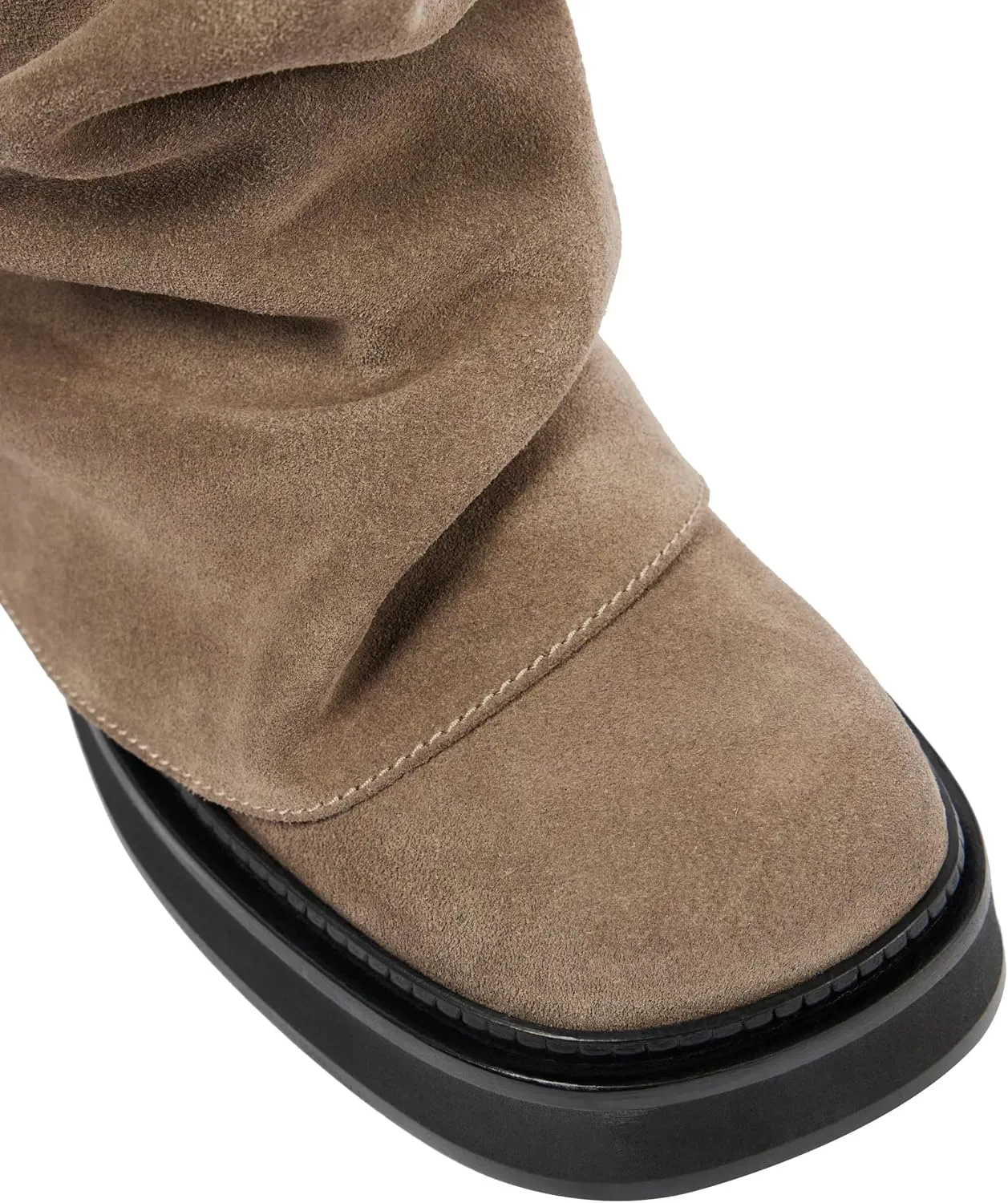 MAVMAX Women Fold Over Knee High Boots Casual Round Toe Coverd Slouched Leather Pull On Wide Calf Chunky Low Heel Platform Boots