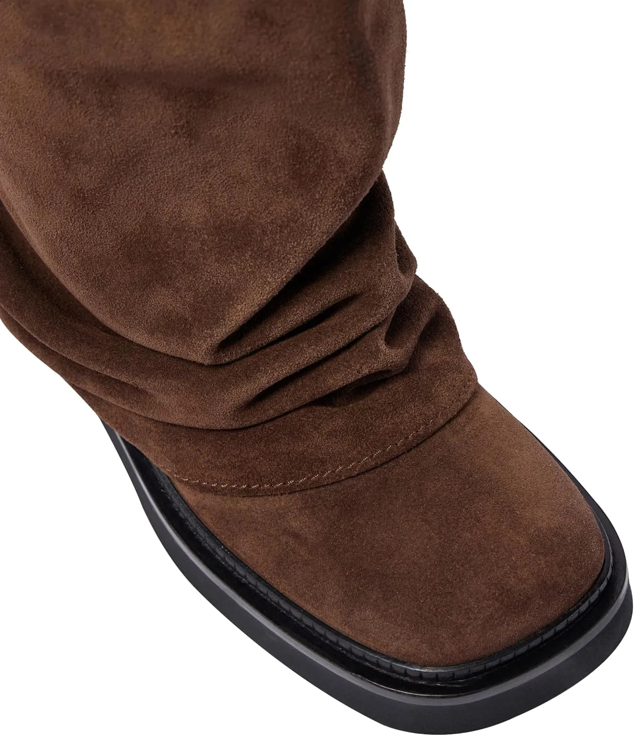 MAVMAX Women Fold Over Knee High Boots Casual Round Toe Coverd Slouched Leather Pull On Wide Calf Chunky Low Heel Platform Boots